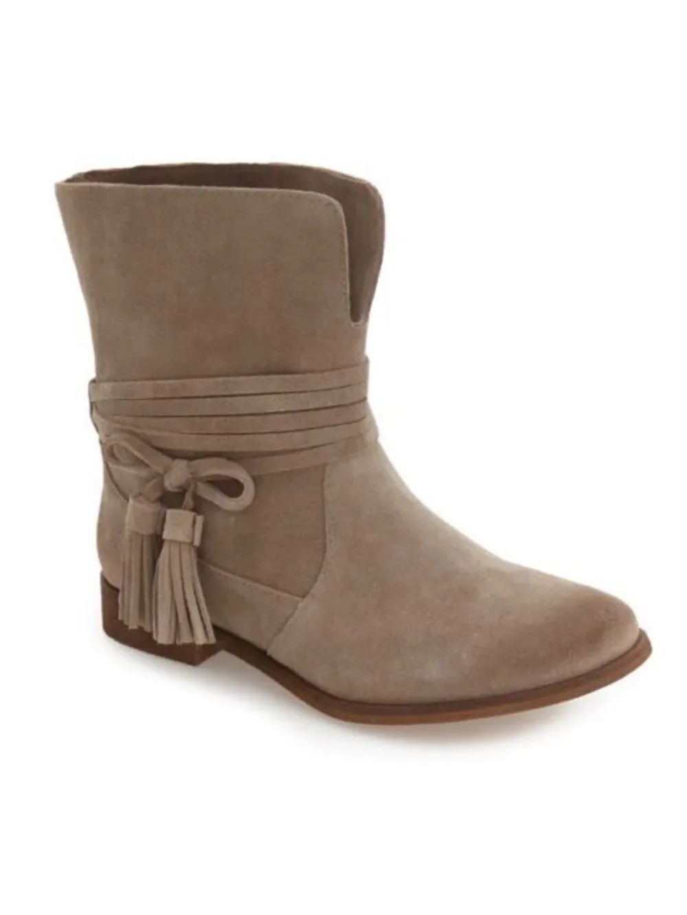 Splendid x Anthro 6 Tan Genuine Leather Suede Tasseled Pull on Ankle Booties